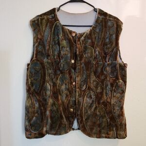 Vintage handmade hippie vest paisley neutral 60s L XL